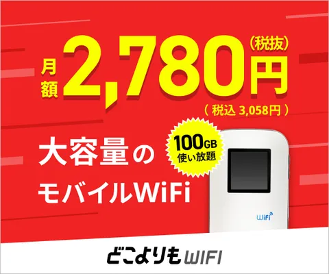 契約期間縛りあり どこよりもWIFI どこよりもお得に モバイルWiFiが100GB使い放題