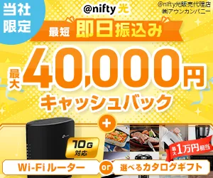 高額4万円CB+ルーターorカタログギフトプレゼント @niftyキャンペーン